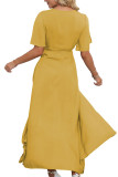 Plain Wrap V Neck Side Split With Sash Maxi Dress