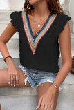 Colorful Lace Edge V Neck Flutter Sleeves Tank Top