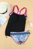 Black Geometric Printed Lined Tankini Swimsuit