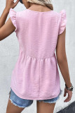 Plain V Neck Flutter Sleeves Babydoll Top