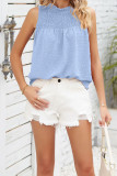Swiss Dot Ruched Sleeveless Tank Top