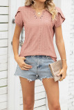 V Neck Plain Eyelet Blouse