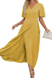 Plain Wrap V Neck Side Split With Sash Maxi Dress