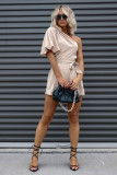 White One Shoulder Puff Sleeve Front Tie Romper