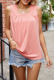 Plain Square Neck Ruched Tank Top