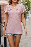 Plain V Neck Texture Ruffle Top