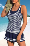 Blue Nautical Striped Skirt Style Tankini Set