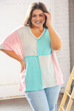 Sky Blue Plus Size Color Block Outseam Knit Top