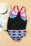 Black Geometric Printed Lined Tankini Swimsuit