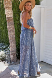 Blue Boho Print Tassel Tie Maxi Tube Top Dress