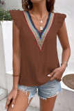 Colorful Lace Edge V Neck Flutter Sleeves Tank Top
