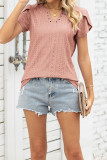 V Neck Plain Eyelet Blouse