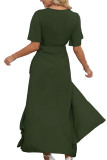 Plain Wrap V Neck Side Split With Sash Maxi Dress