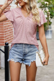 Plain V Neck Texture Ruffle Top
