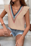 Colorful Lace Edge V Neck Flutter Sleeves Tank Top