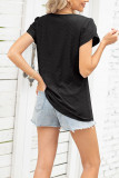 V Neck Plain Eyelet Blouse