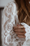 White Lace Crochet See-through Scalloped High Neck Top