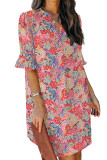Multicolor Boho Floral Printed Flutter Sleeve Dress