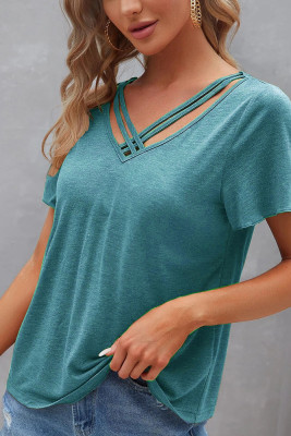 Crisscross Straps Plain Ruffle Top