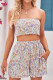 Ruched Floral Tube Top and High Waist Shorts Two Pieces Set