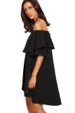 Black Off The Shoulder Ruffle Casual Shift Dress