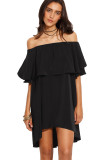 Black Off The Shoulder Ruffle Casual Shift Dress