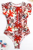 Zipper Down Flutter Sleeves One Piece Swimsuit