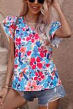 Floral Print Tiered Ruffle Sleeves Blouse