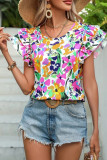 Floral Print Tiered Ruffle Sleeves Blouse