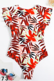 Zipper Down Flutter Sleeves One Piece Swimsuit