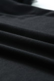Black Ruffle Short Sleeves Round Neck Top