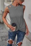 Plain Cut Out Twist Knot Tank Top