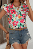 Floral Print Tiered Ruffle Sleeves Blouse