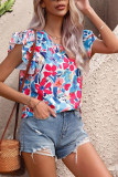 Floral Print Tiered Ruffle Sleeves Blouse