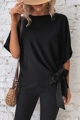 Twist Knot Plain Batwing Sleeves Blouse