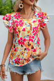 Floral Print Tiered Ruffle Sleeves Blouse