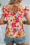 Floral Print Tiered Ruffle Sleeves Blouse
