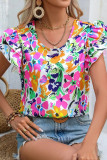 Floral Print Tiered Ruffle Sleeves Blouse