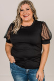 Black Dotty Mesh Splicing Bubble Sleeve Plus Size Top