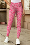 Pink Leopard Print Ankle-length High Waist Skinny Pants