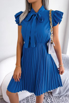 Plain Front Tie Collar Pleated Dress