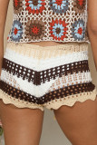 Colorblock Splicing Crochet Drawstring Shorts
