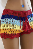 Colorblock Splicing Crochet Drawstring Shorts