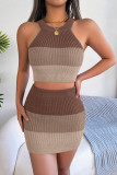 Gradient Color Block Halter Tank Top With Skirt Two Pieces Dress
