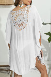 Tassle Crochet Plain Beach Cover Up Kimono