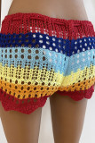 Colorblock Splicing Crochet Drawstring Shorts