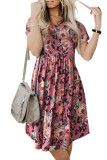 Red Leopard Print Short Sleeve A-line Dress