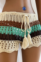 Colorblock Splicing Crochet Drawstring Shorts
