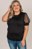 Black Dotty Mesh Splicing Bubble Sleeve Plus Size Top