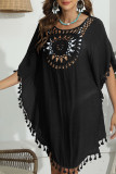 Tassle Crochet Plain Beach Cover Up Kimono